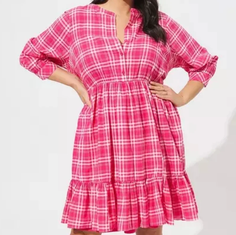 torrid Red Plaid Button-Front Tiered Dress - Picture 14 of 15